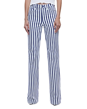 Shop Alice And Olivia Keira Mid Rise 70's Bootcut Jeans In Admiral Stripe