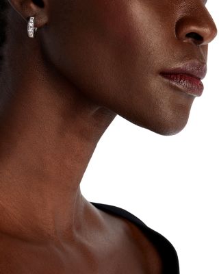 Diamond Channel Set Small Hoop Earrings in 14K White Gold, 1.50 tcw