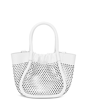 Shop Proenza Schouler Extra Small Perforated Leather Ruched Tote In Optic White/silver