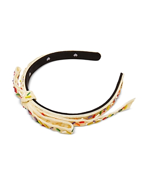 Shop Lele Sadoughi Bardot Slim Beaded Velvet Ribbon Bow Headband In Multi