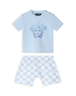 Shop Versace Boys' Medusa Graphic Tee & Checker Shorts Set - Baby In Whale Blue
