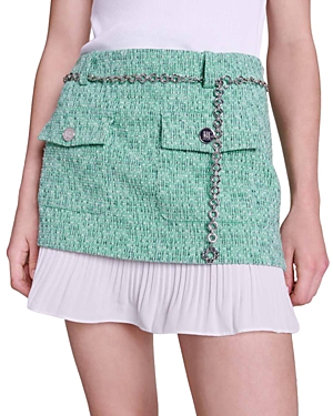 Maje Jinny Layered Look Mini Skirt In Green