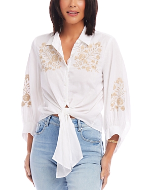 Shop Karen Kane Embroidered Tie Front Blouse In White