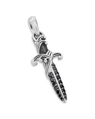 David Yurman Men's Waves Dagger Amulet in Sterling Silver with Black Diamonds, 31mm