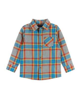 Andy & Evan - Boys' Heather Grey Plaid Ultra Soft Buttondown - Little Kid, Big Kid