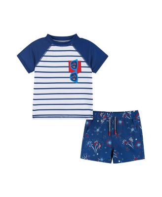 Andy & Evan - Boys' Striped Raglan Rash Guard and Boardshort - Little Kid