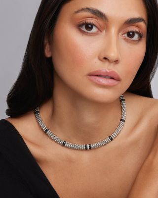 Sterling Silver Black Caviar Diamond & Ceramic Station Necklace, 16"