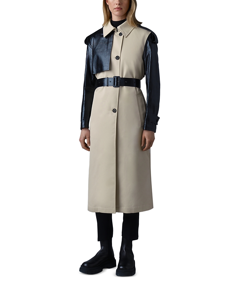 Mackage Leiko Water-repellant Two-toned Twill And Leather Trench Coat In Trench