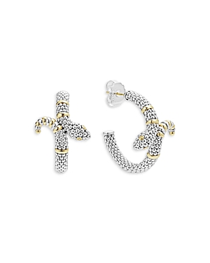 Shop Lagos 18k Yellow Gold & Sterling Silver Rare Wonders Caviar Bead Snake Hoop Earrings In Silver/gold
