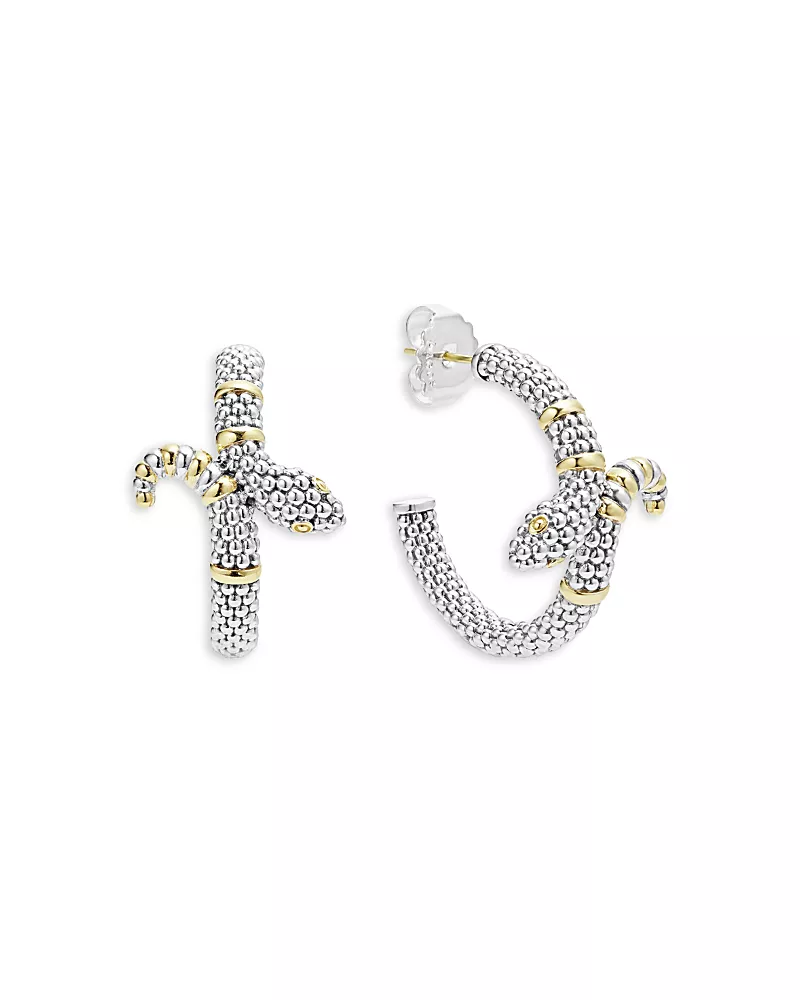 Lagos 18K Yellow Gold & Sterling Silver Rare Wonders Caviar Bead Snake Hoop Earrings