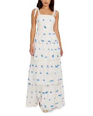 Shop Dress The Population Monica Butterfly Maxi Dress In White-blue