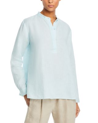 eileen fisher band collar linen dress Organic Linen Band Collar Shirtdress