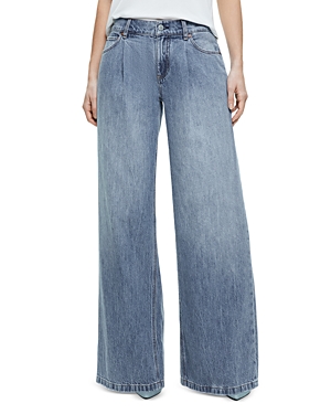 Shop Alice And Olivia Jojo Cotton Wide Leg Jeans In Vintage Blue