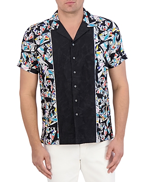 Shop Robert Graham Omura Print Blocked Short Sleeve Button Front Shirt In Multi