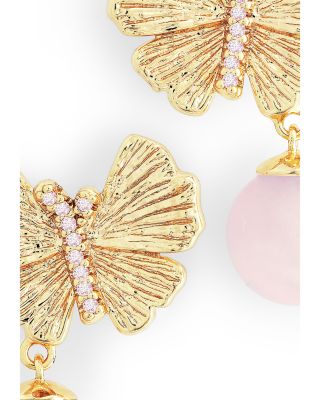 Butterfly Rose Quartz Drop Earrings in 18K Gold Plated 