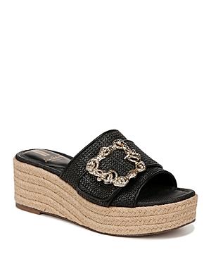 Shop Sam Edelman Women's Celia Buckled Strap Espadrille Wedge Platform Sandals In Black