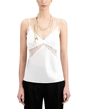 Shop The Kooples Bretelles Silk And Lace Camisole In Ecru