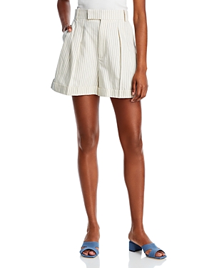 Shop Frame Pinstriped Pleated Cuffed Shorts In Cream Multi