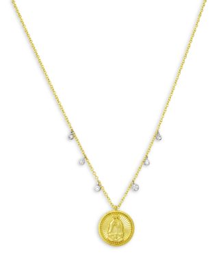 Meira T - 14K Yellow Gold Diamond Saint Guadalupe Pendant Necklace, 18"