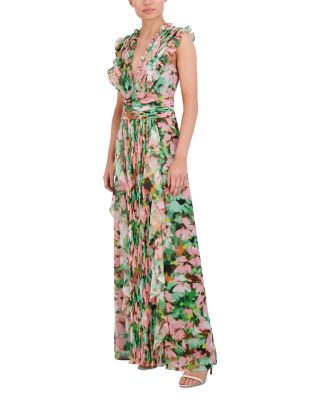 Printed Cascading Ruffle Maxi Dress
