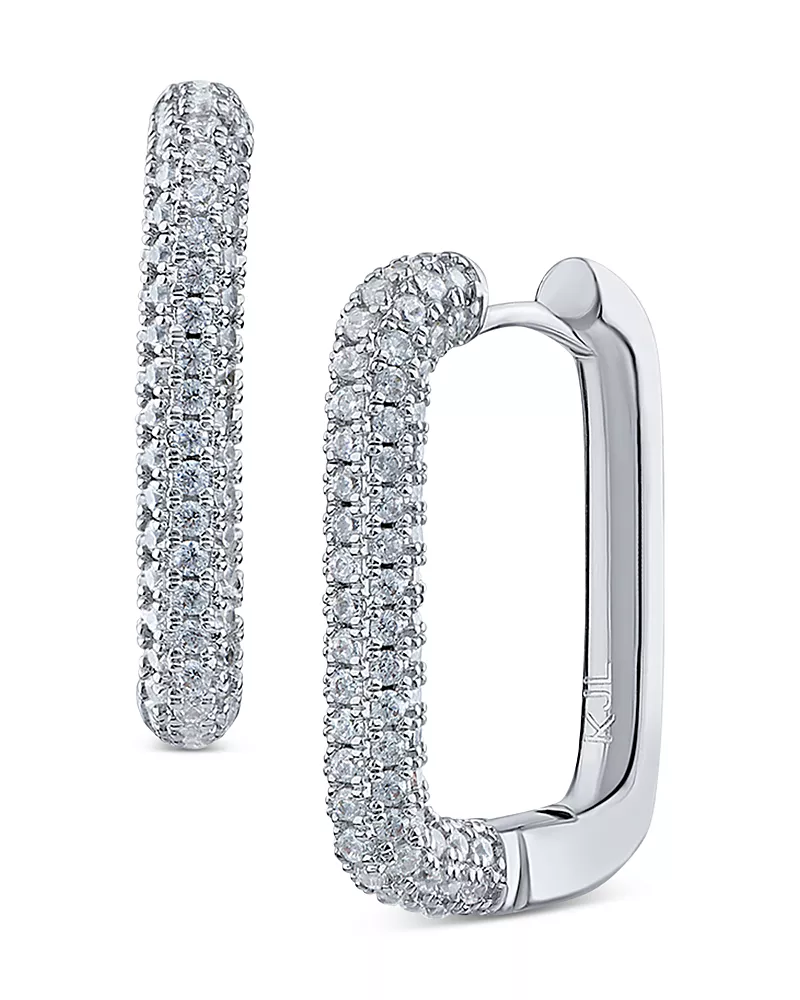 Cz By Kenneth Jay Lane Pave Rectangle Hoop Earrings