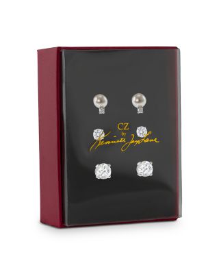Cubic Zirconia & Cultured Freshwater Pearl Stud Earring Set