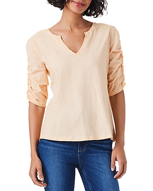 Nzt Nic+zoe Ruched Elbow Sleeve Tee In Melon Pop