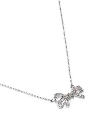 Diamond Bow Pendant Necklace in 14K White Gold, 0.25 tcw