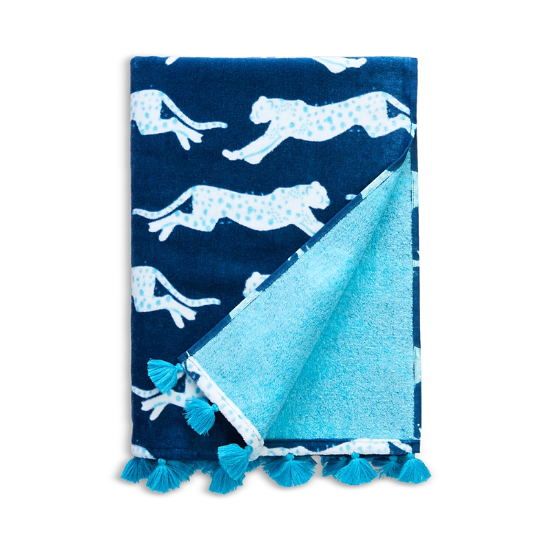 Matouk Schumacher Leaping Leopard Beach Towel In Navy