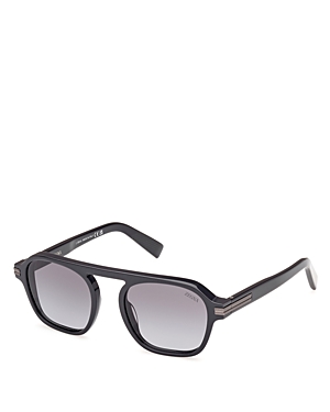Shop Zegna Round Sunglasses, 51mm In Black/gray Gradient