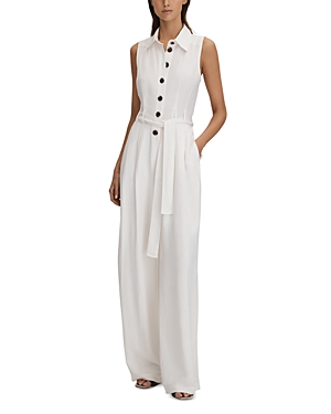 Shop Reiss Perla Collared Jumpsuit In White