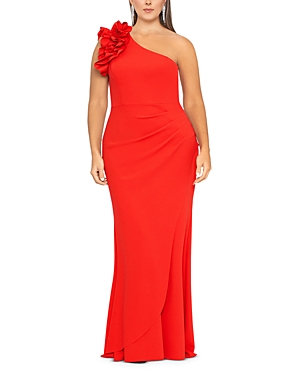 Shop Xscape One Shoulder Ruffled Scuba Crepe Gown In Red