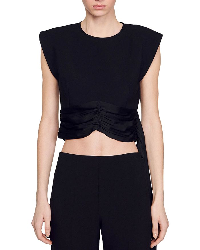 Sandro Lawn Mixed Media Crop Top Bloomingdale's