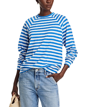 Shop Kule The Terry Franny Striped Sweatshirt In White/royal Blue