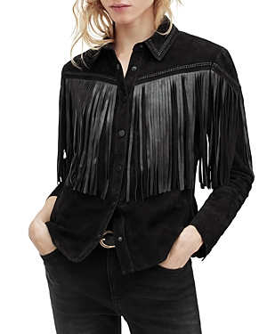 Shop Allsaints Cleo Leather Western Shirt In Black