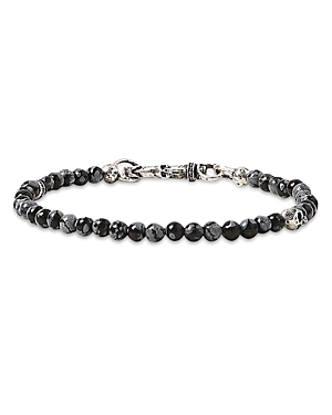 John Varvatos Sterling Silver Skull Obsidian Beaded Bracelet