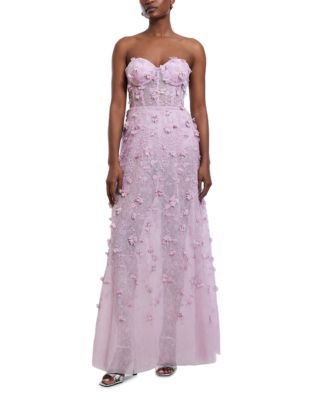 Strapless Floral Applique Dress