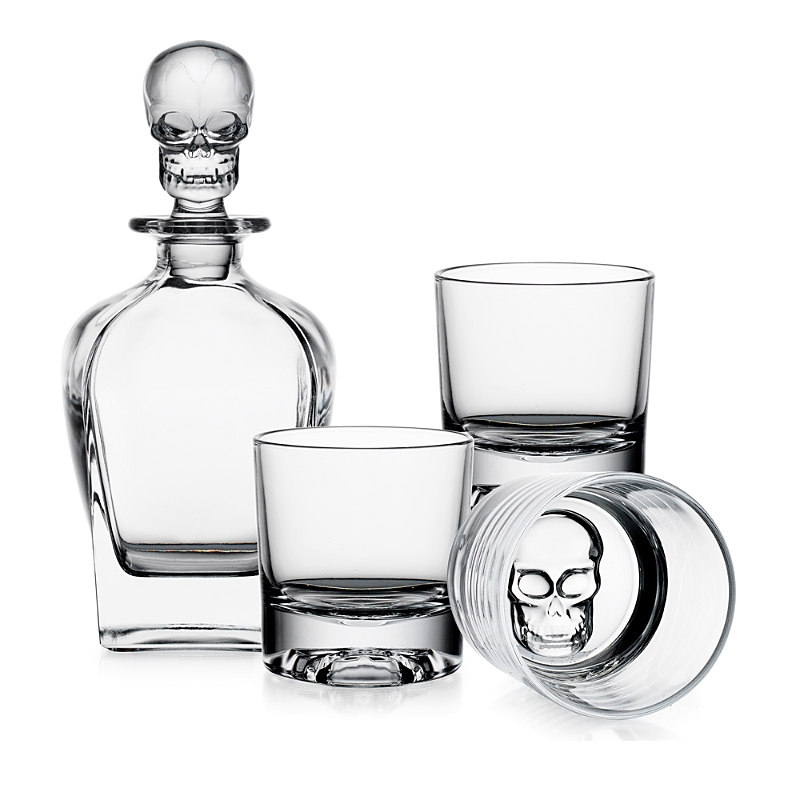 Godinger Skull Decanter And Set Of 2 Double Old-fashioned Glasses In Clear