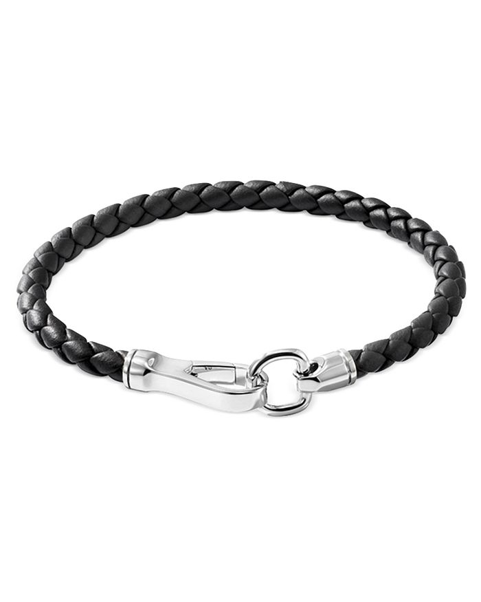 Leather and Sterling Silver J Hook Bracelet with Stainless Steel