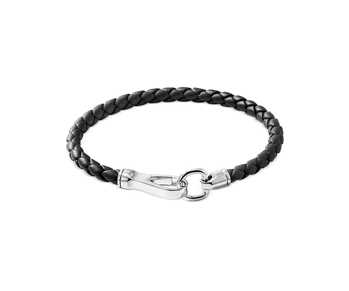John Hardy Men's Silver Woven Leather Hook Clasp Bracelet