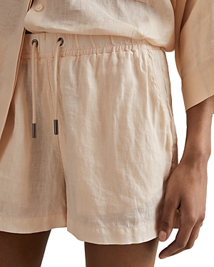 Shop Reiss Cleo Garment Dyed Linen Shorts In Peach