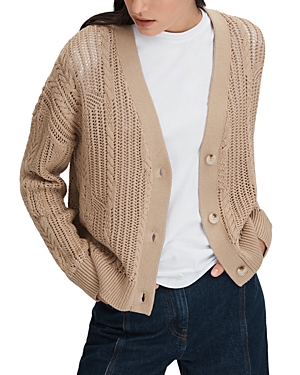 Shop Reiss Tiffany Open Stitch Cardigan In Neutral