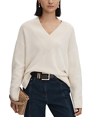 Shop Reiss Seren Oversized V Neck Sweater In Ivory