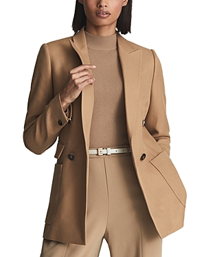 Reiss Light Camel Double Breasted Twill Blazer In Light Camel