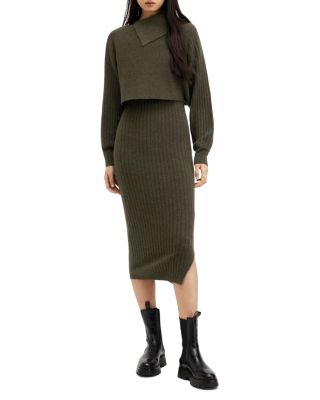 ALLSAINTS - Margetta 2-in-1 Ribbed Midi Dress