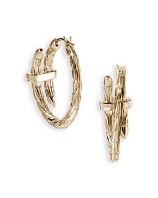 14K Yellow Gold Spear Diamond Coil Hoop Earrings