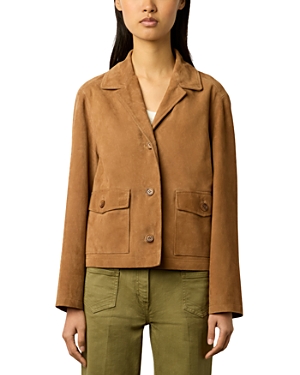 Shop Gerard Darel Jasmine Suede Button Front Jacket In Brown
