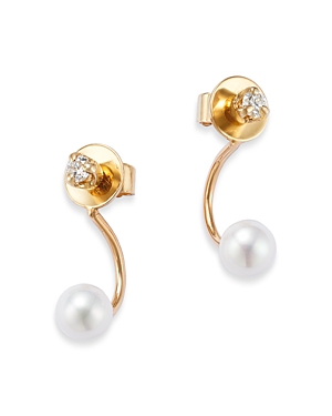 Zoe Chicco 14K Yellow Gold Cultured Freshwater Pearl & Diamond Front to Back Earrings