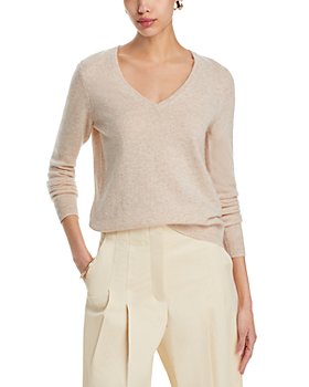 Beige Mohair V-Neck Sweater With Yellow Linings