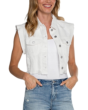 Shop Liverpool Los Angeles Cropped Sleeveless Denim Jacket In Bright White
